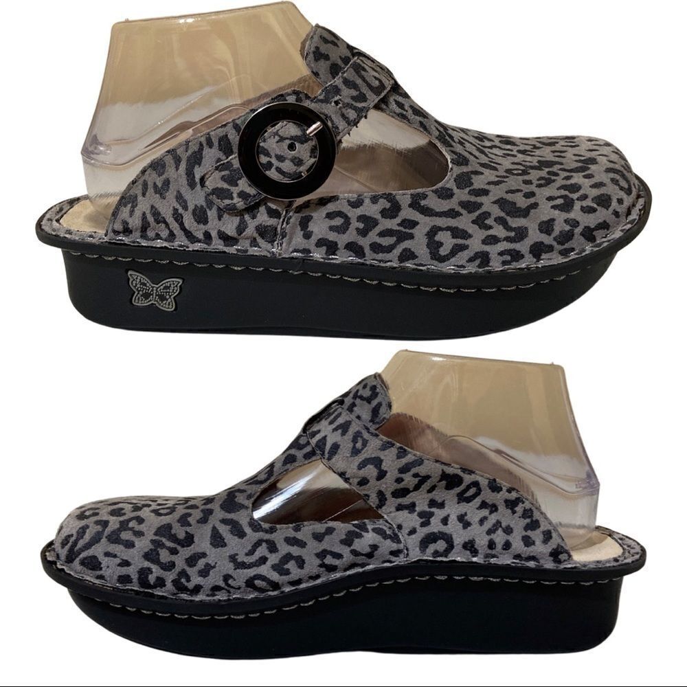 Alegria By PG Lite ALG-416 Black & Gray Leopard Clogs Slides - Picture 5 of 11